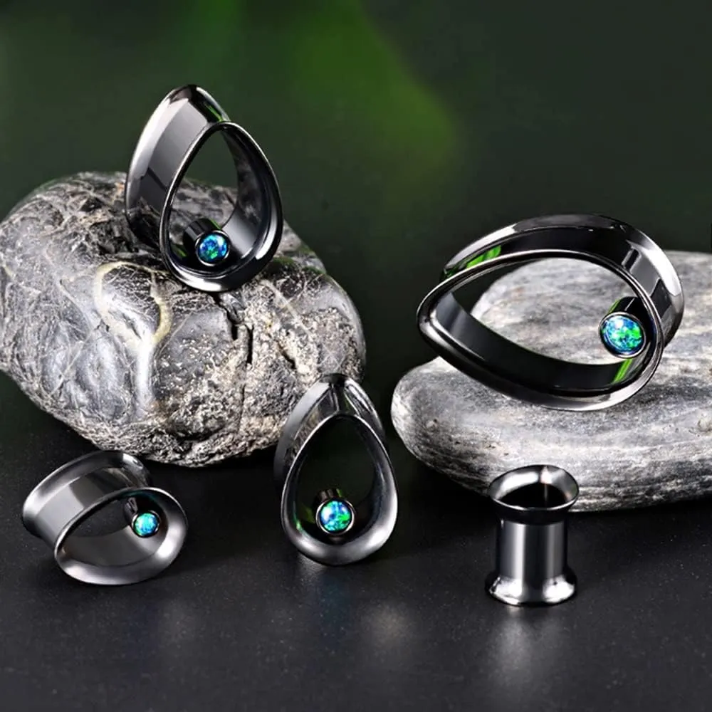 2PCS Double Flared Water Drop Shape Ear Plugs Tunnels - Surgical Steel Expander Stretcher Piercing Earrings for Gauged Ears