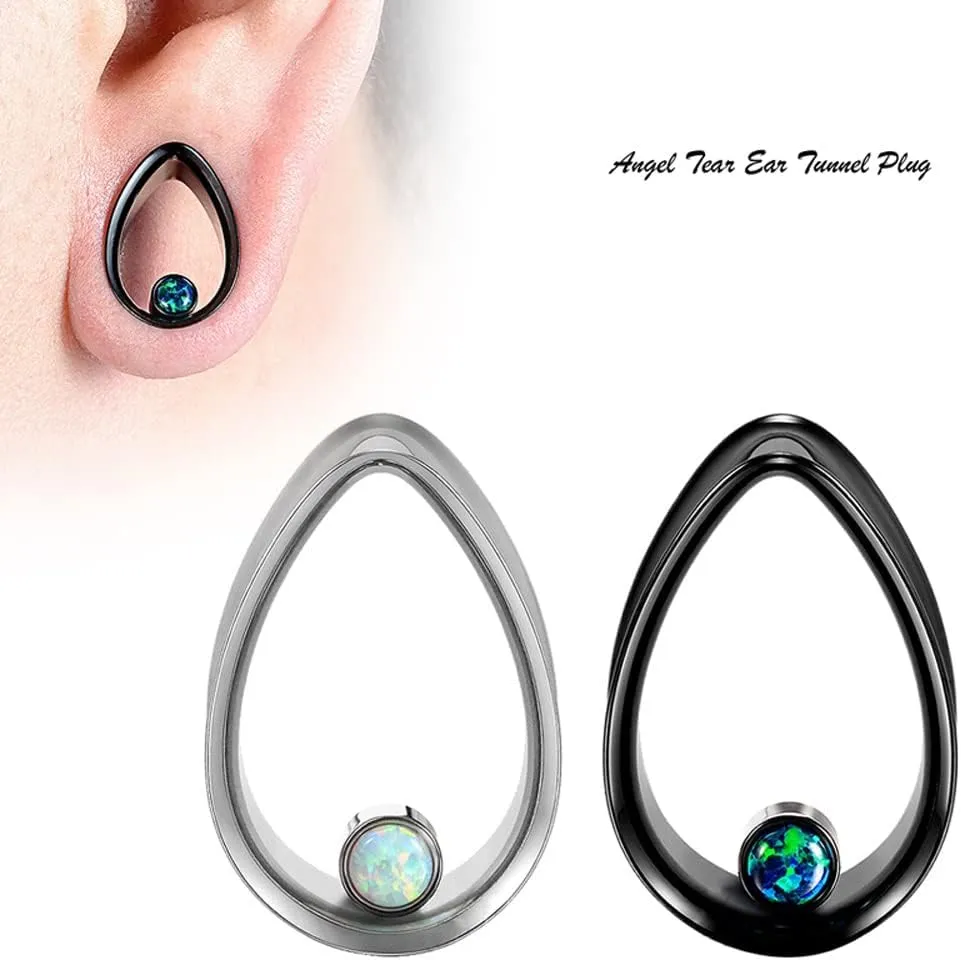 2PCS Double Flared Water Drop Shape Ear Plugs Tunnels - Surgical Steel Expander Stretcher Piercing Earrings for Gauged Ears