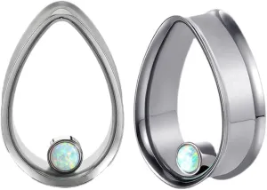 2PCS Double Flared Water Drop Shape Ear Plugs Tunnels - Surgical Steel Expander Stretcher Piercing Earrings for Gauged Ears