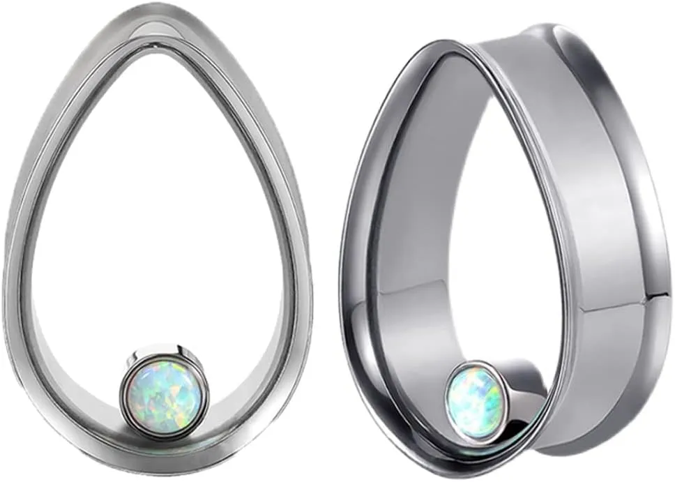 2PCS Double Flared Water Drop Shape Ear Plugs Tunnels - Surgical Steel Expander Stretcher Piercing Earrings for Gauged Ears