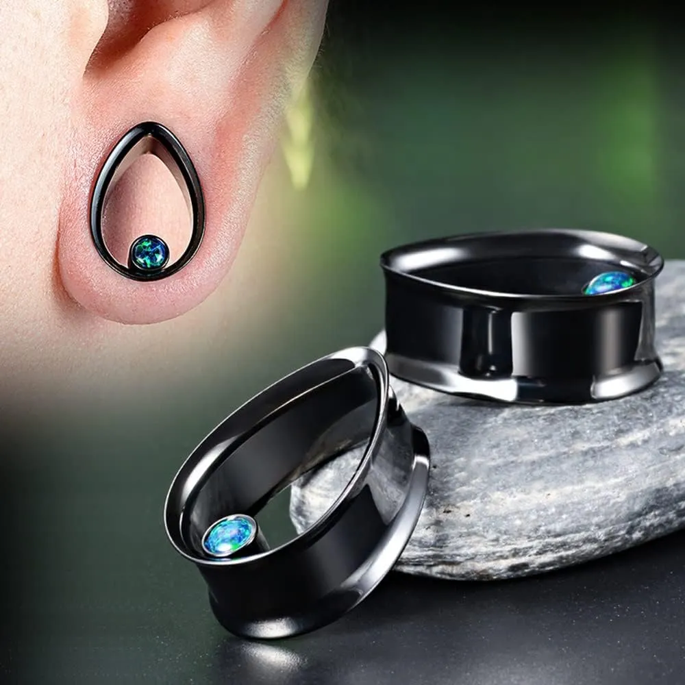 2PCS Double Flared Water Drop Shape Ear Plugs Tunnels - Surgical Steel Expander Stretcher Piercing Earrings for Gauged Ears