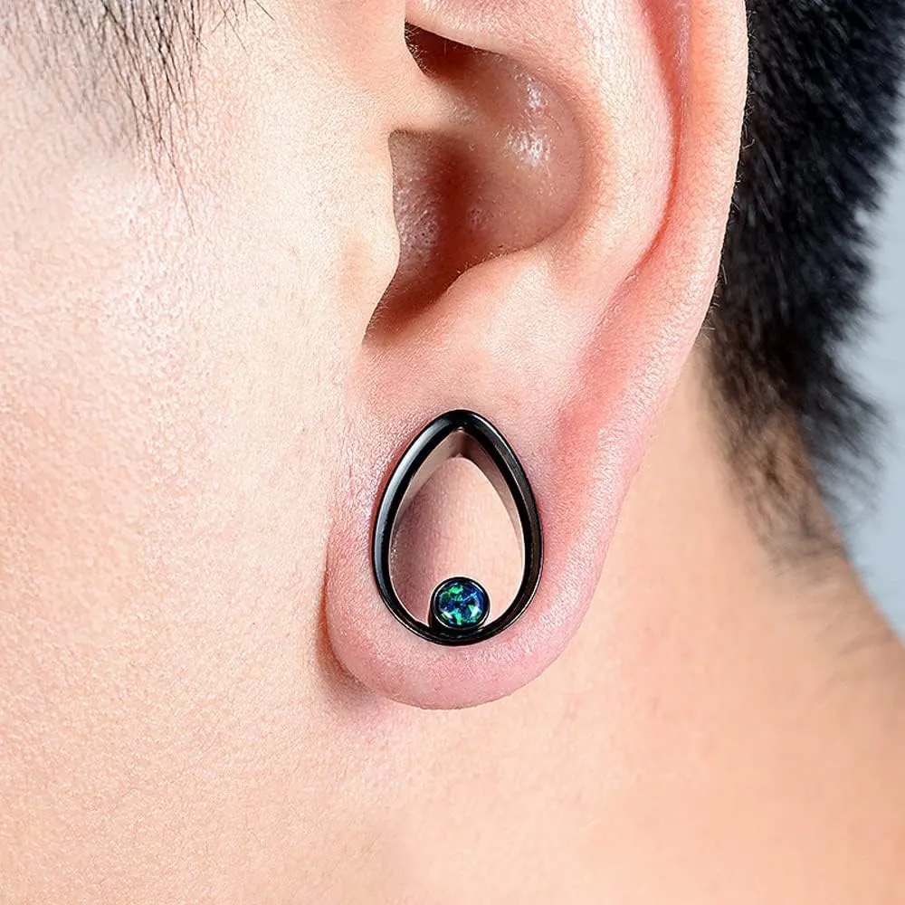2PCS Double Flared Water Drop Shape Ear Plugs Tunnels - Surgical Steel Expander Stretcher Piercing Earrings for Gauged Ears