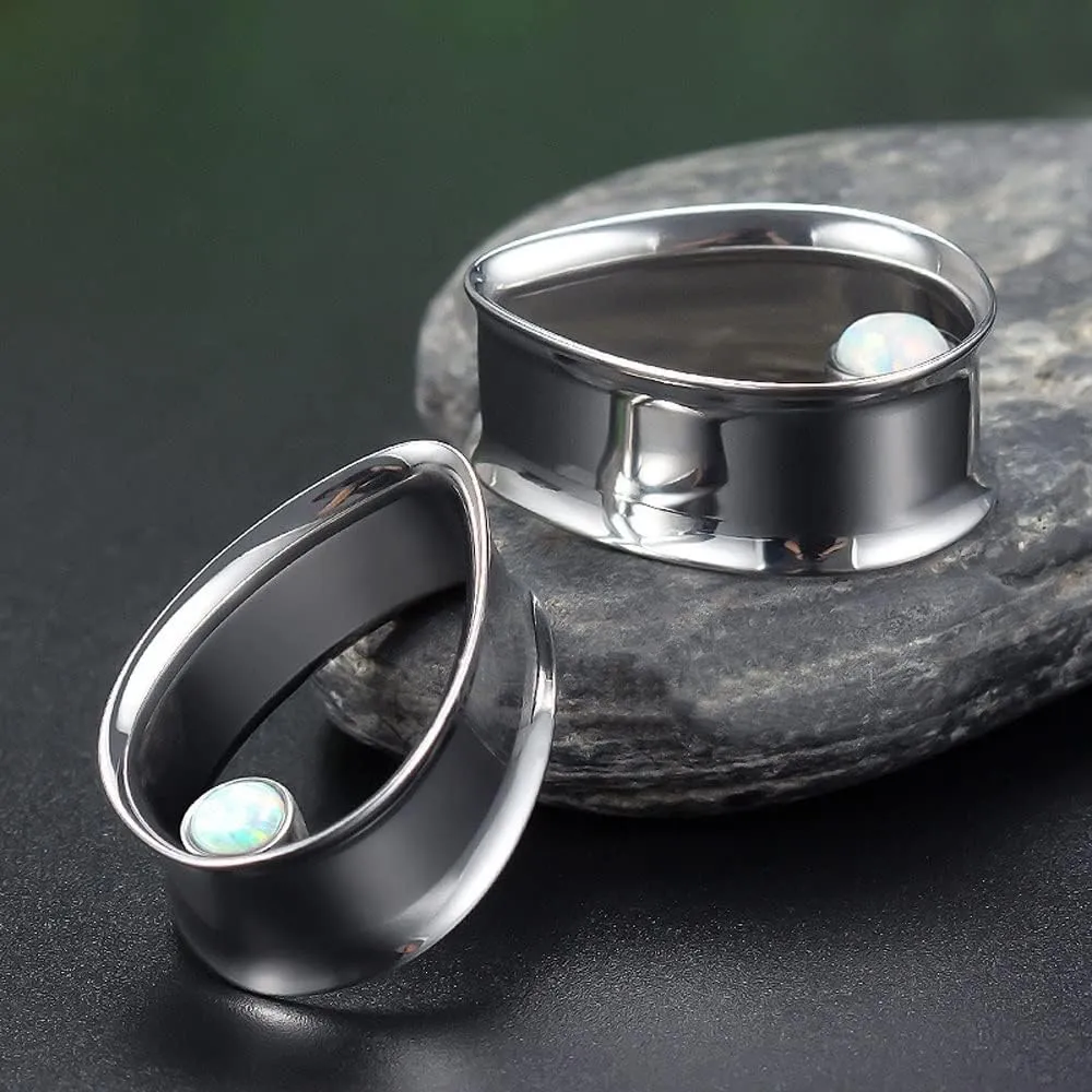 2PCS Double Flared Water Drop Shape Ear Plugs Tunnels - Surgical Steel Expander Stretcher Piercing Earrings for Gauged Ears