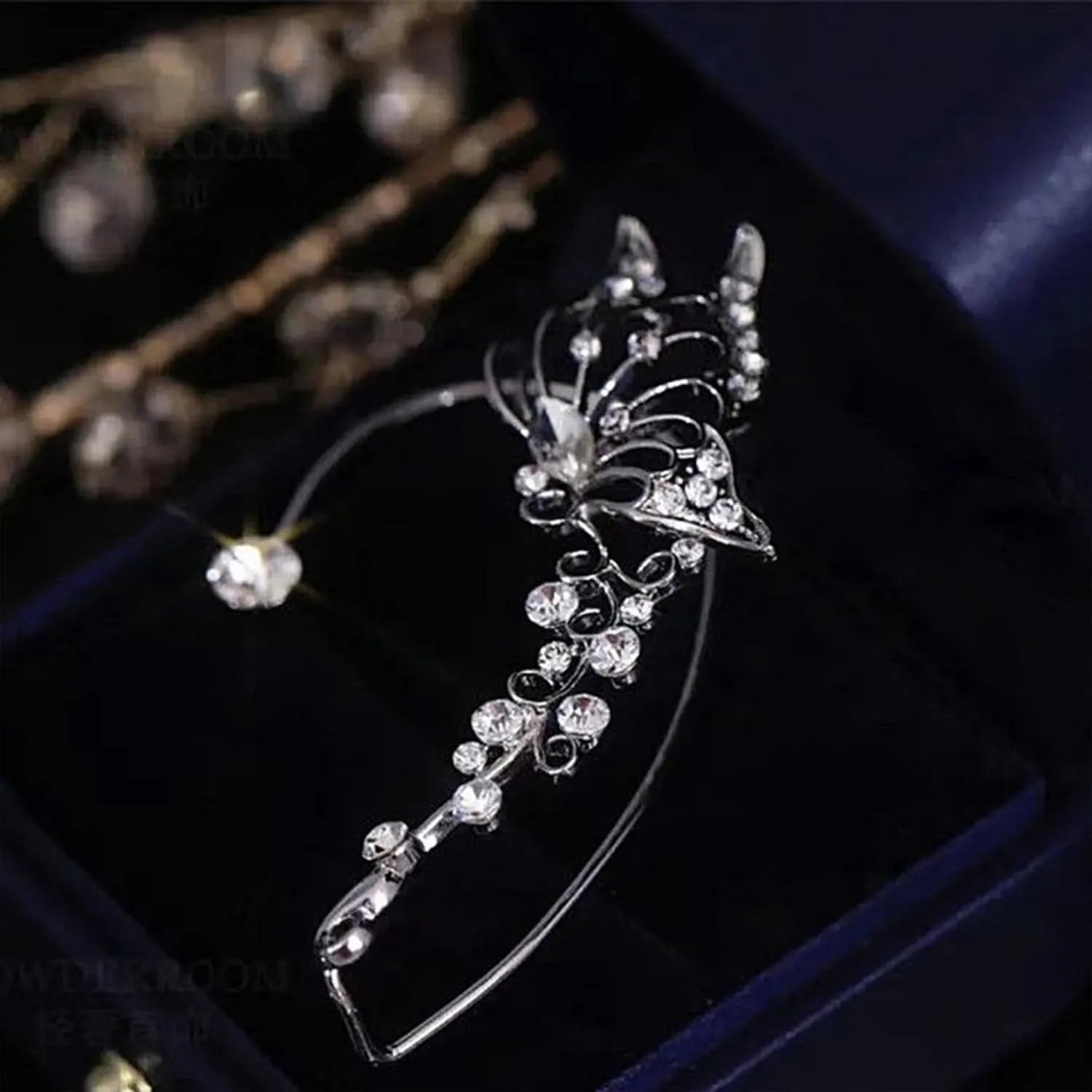 2Pcs Rhinestone Butterfly Earrings Ear Cuffs Non-Pierced Fake Earrings Butterfly Climber Wrap Around Earrings Dainty Adjustable Ear Clip Jewelry for Women Girls