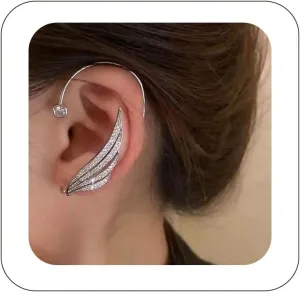 2Pcs Rhinestone Ear Cuff Earrings for Women Angel Wing No Piercing Earrings Shiny Wings Fake Earrings Vintage Cartilage Ear Clip On Wrap Crawler Climber Earrings Jewelry for Women