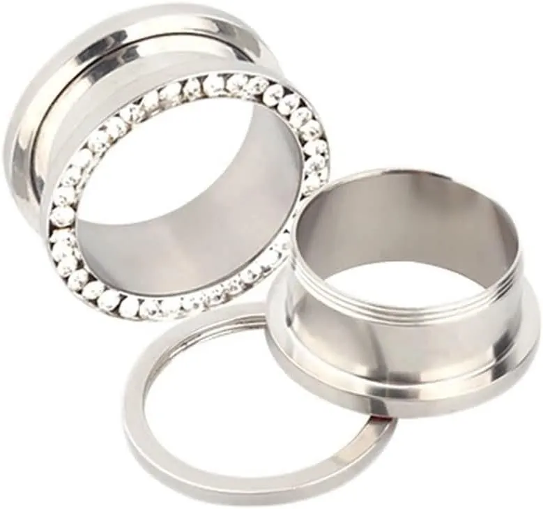 2Pcs Stainless Steel Gauge Jewelry, 10mm Ear Gauges Earrings with White Cubic Zirconia Piercing Jewelry