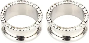 2Pcs Stainless Steel Gauge Jewelry, 10mm Ear Gauges Earrings with White Cubic Zirconia Piercing Jewelry