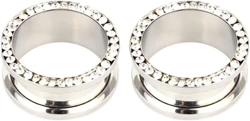 2Pcs Stainless Steel Gauge Jewelry, 10mm Ear Gauges Earrings with White Cubic Zirconia Piercing Jewelry