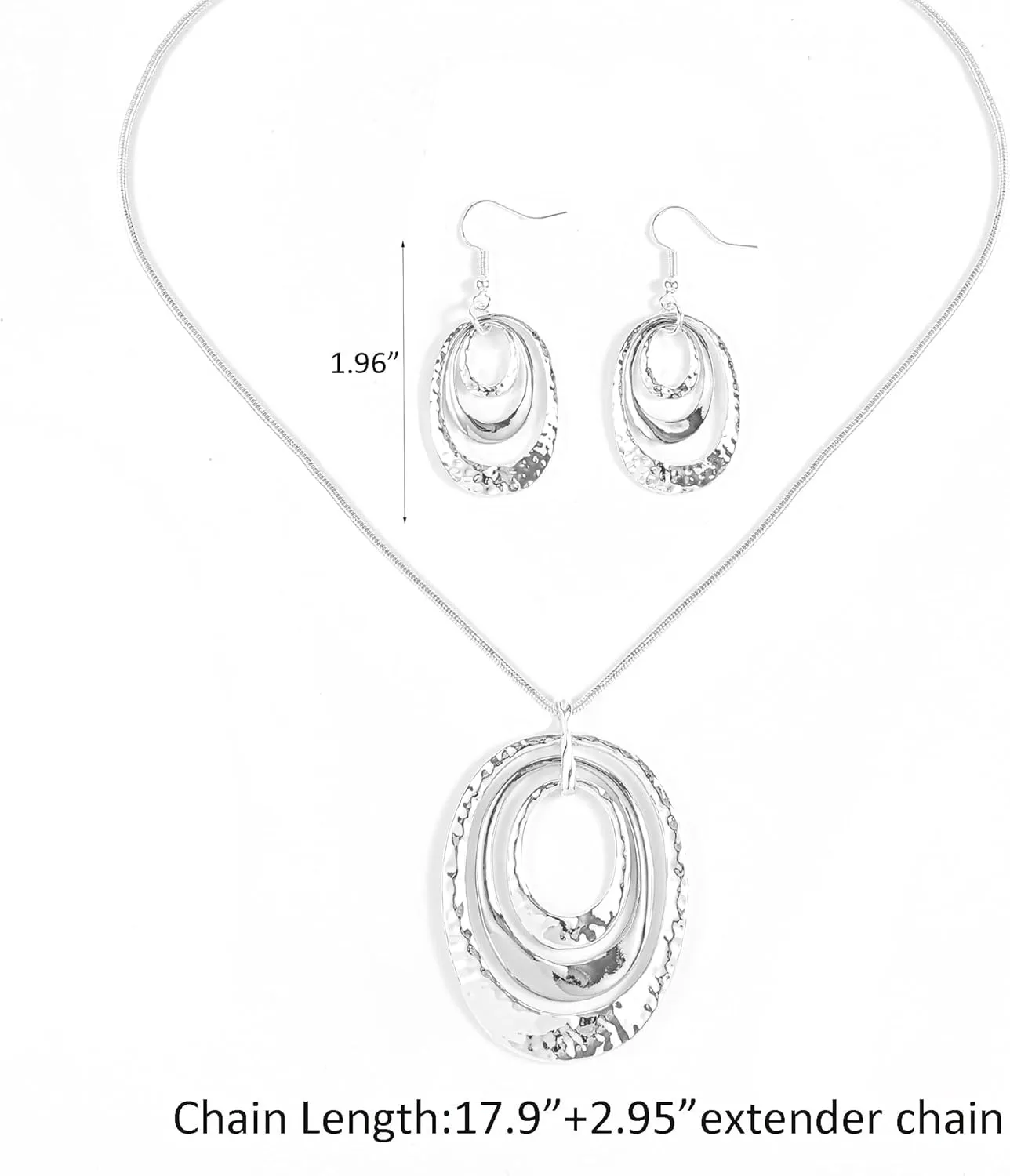 3 Circles Silver Hoop Earrings and Necklace Set for Women - 925 Plated Hypoallergenic Small Hoops