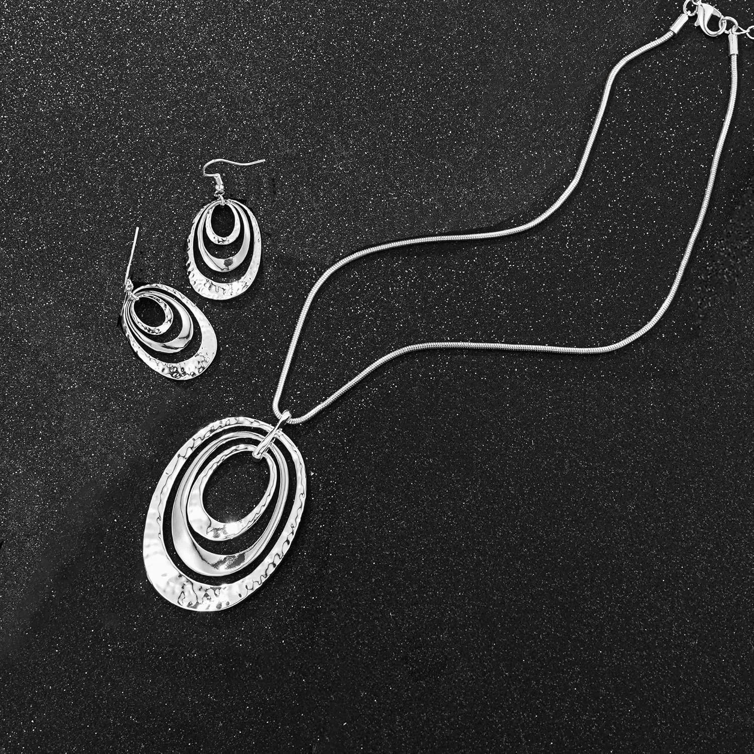 3 Circles Silver Hoop Earrings and Necklace Set for Women - 925 Plated Hypoallergenic Small Hoops