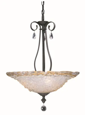 3-Light Mahogany Bronze Pendant with Austrian Crystal & Amber Glass - Elegant Bohemian Charm