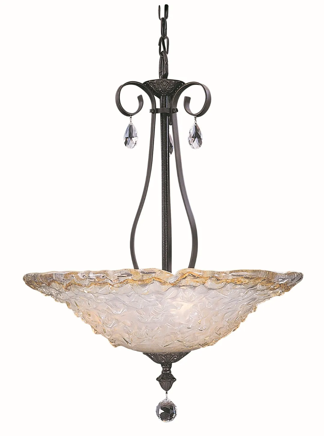 3-Light Mahogany Bronze Pendant with Austrian Crystal & Amber Glass - Elegant Bohemian Charm