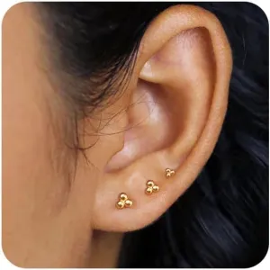 3 Pairs Gold Earrings for Women Trendy 925 Sterling Silver Stud Cartilage Earrings Hypoallergenic 14K Gold Planted Pearl Cute Earring Sets for Multiple Piercing Cubic Zirconia Opal Jewelry