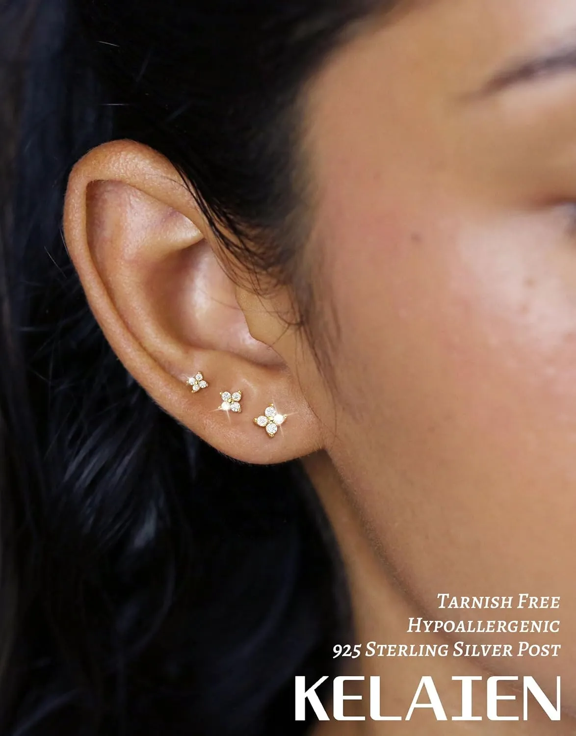 3 Pairs Gold Earrings for Women Trendy 925 Sterling Silver Stud Cartilage Earrings Hypoallergenic 14K Gold Planted Pearl Cute Earring Sets for Multiple Piercing Cubic Zirconia Opal Jewelry