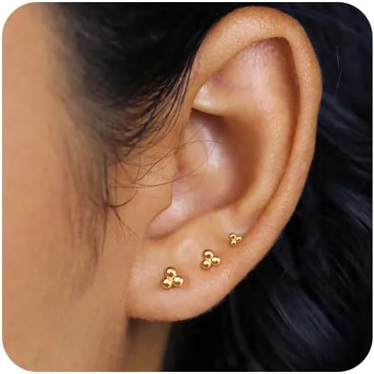 3 Pairs Gold Earrings for Women Trendy 925 Sterling Silver Stud Cartilage Earrings Hypoallergenic 14K Gold Planted Pearl Cute Earring Sets for Multiple Piercing Cubic Zirconia Opal Jewelry