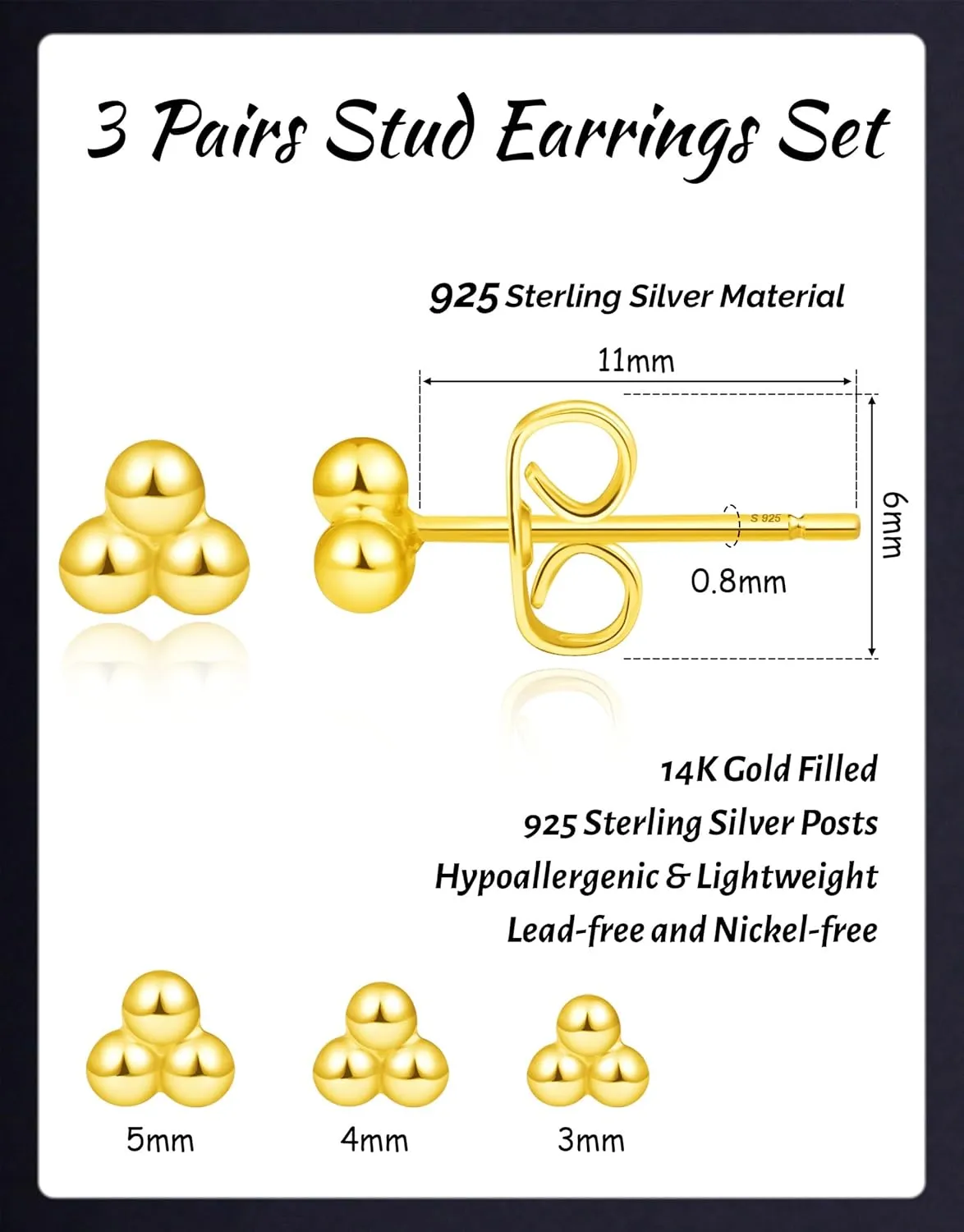3 Pairs Gold Earrings for Women Trendy 925 Sterling Silver Stud Cartilage Earrings Hypoallergenic 14K Gold Planted Pearl Cute Earring Sets for Multiple Piercing Cubic Zirconia Opal Jewelry