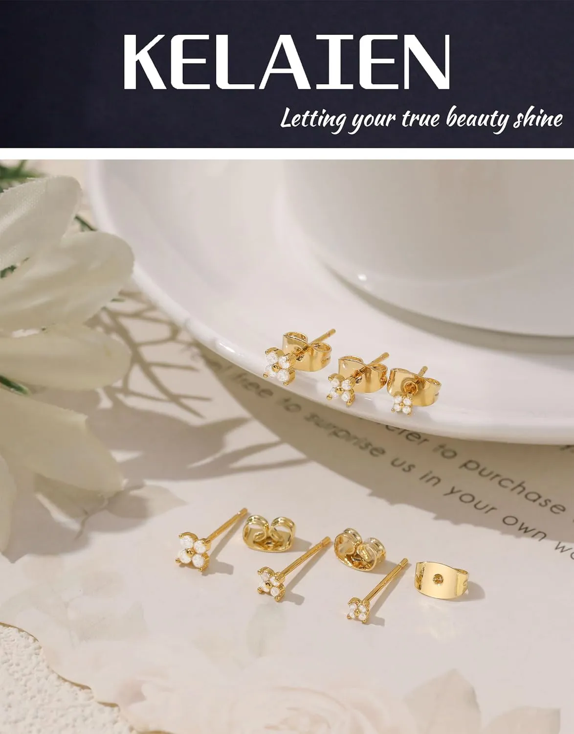 3 Pairs Gold Earrings for Women Trendy 925 Sterling Silver Stud Cartilage Earrings Hypoallergenic 14K Gold Planted Pearl Cute Earring Sets for Multiple Piercing Cubic Zirconia Opal Jewelry