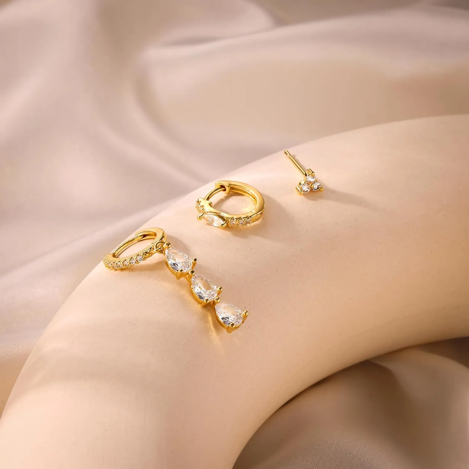 3 Pairs Gold Hoop Earrings Set for Women: Trendy Hypoallergenic Cartilage Stud Earrings for Women Dainty 14k Gold Plated Small Huggie Hoop Stacks Dangle Earring for Womens Jewelry