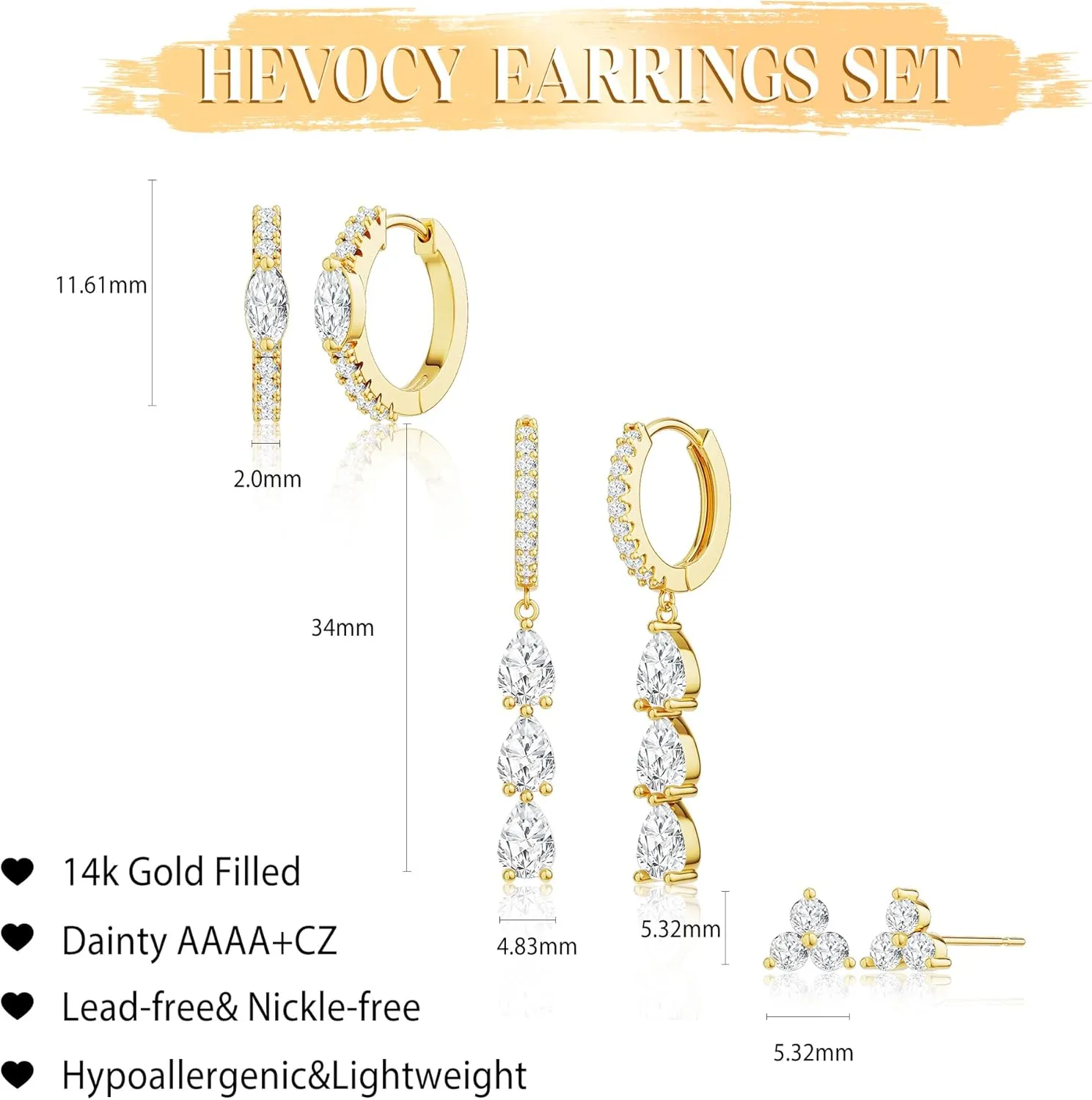 3 Pairs Gold Hoop Earrings Set for Women: Trendy Hypoallergenic Cartilage Stud Earrings for Women Dainty 14k Gold Plated Small Huggie Hoop Stacks Dangle Earring for Womens Jewelry