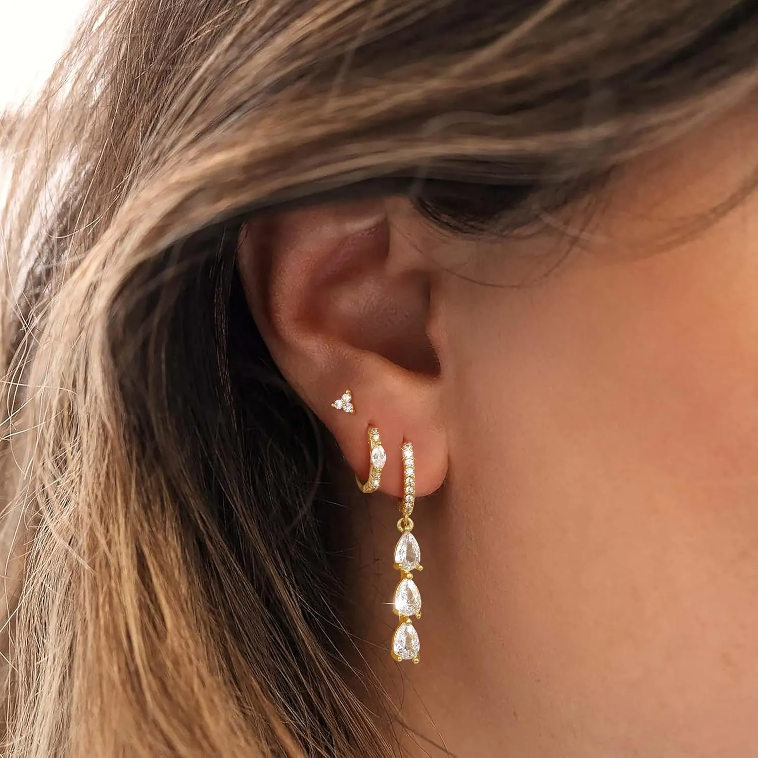 3 Pairs Gold Hoop Earrings Set for Women: Trendy Hypoallergenic Cartilage Stud Earrings for Women Dainty 14k Gold Plated Small Huggie Hoop Stacks Dangle Earring for Womens Jewelry