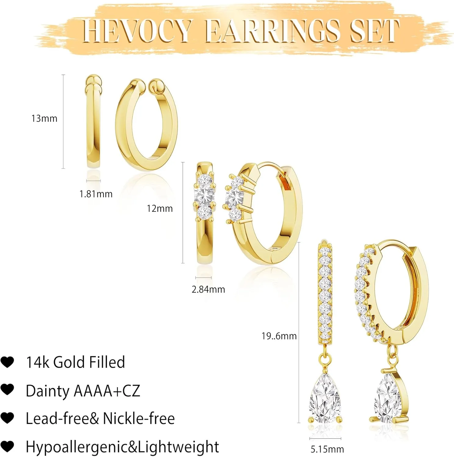 3 Pairs Gold Hoop Earrings Set for Women: Trendy Hypoallergenic Cartilage Stud Earrings for Women Dainty 14k Gold Plated Small Huggie Hoop Stacks Dangle Earring for Womens Jewelry