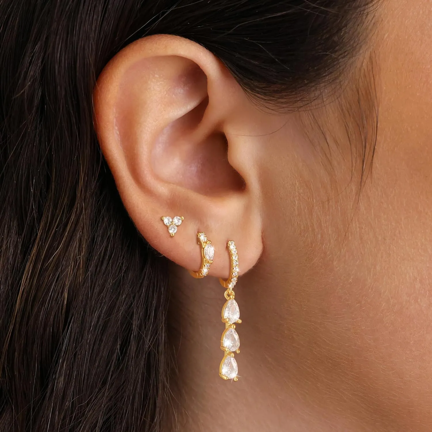 3 Pairs Gold Hoop Earrings Set for Women: Trendy Hypoallergenic Cartilage Stud Earrings for Women Dainty 14k Gold Plated Small Huggie Hoop Stacks Dangle Earring for Womens Jewelry