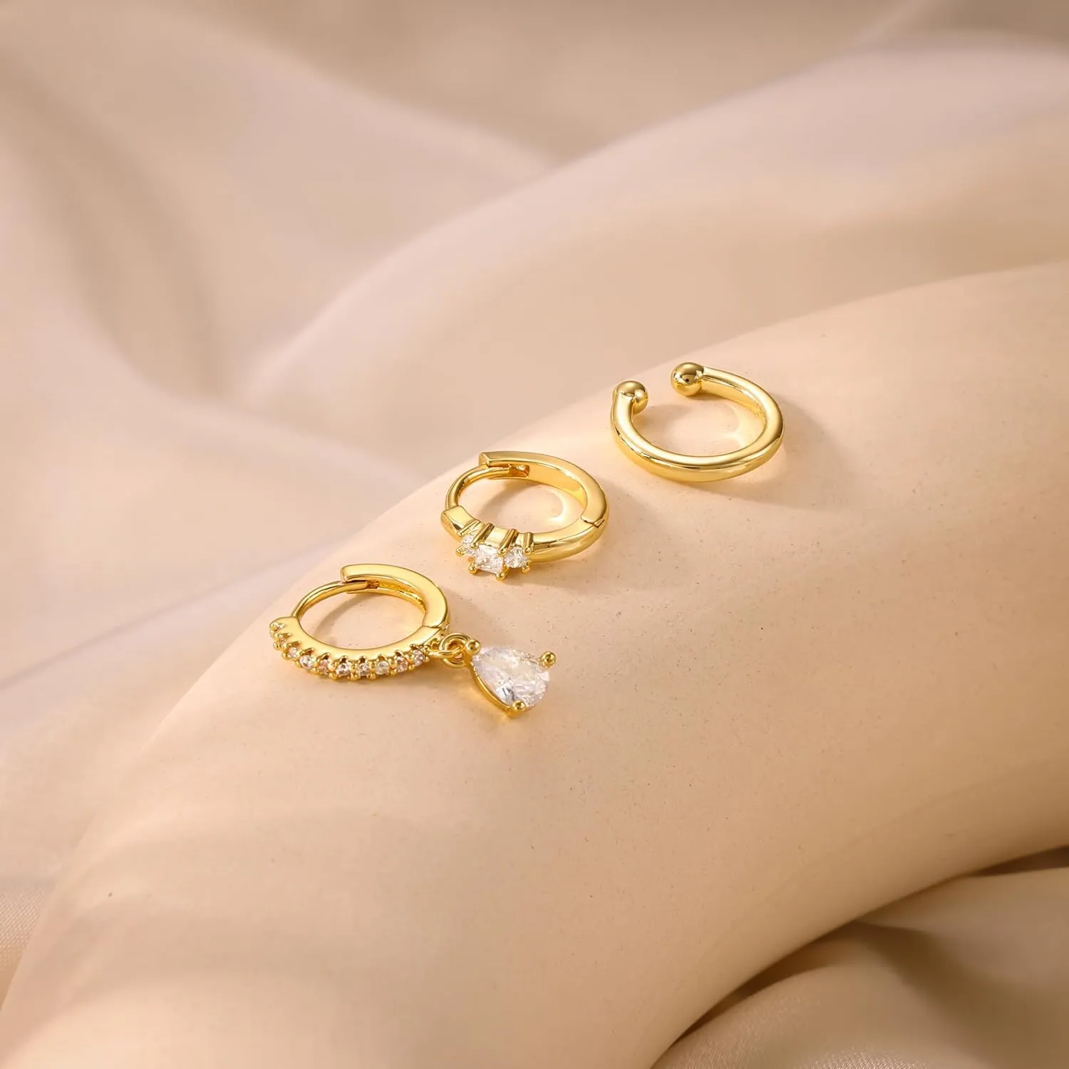 3 Pairs Gold Hoop Earrings Set for Women: Trendy Hypoallergenic Cartilage Stud Earrings for Women Dainty 14k Gold Plated Small Huggie Hoop Stacks Dangle Earring for Womens Jewelry