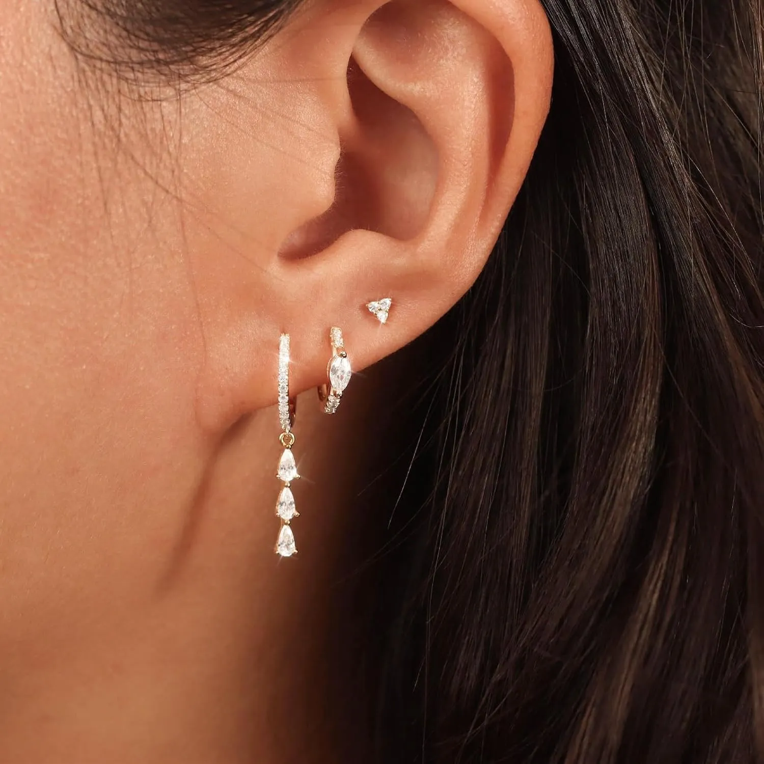 3 Pairs Gold Hoop Earrings Set for Women: Trendy Hypoallergenic Cartilage Stud Earrings for Women Dainty 14k Gold Plated Small Huggie Hoop Stacks Dangle Earring for Womens Jewelry