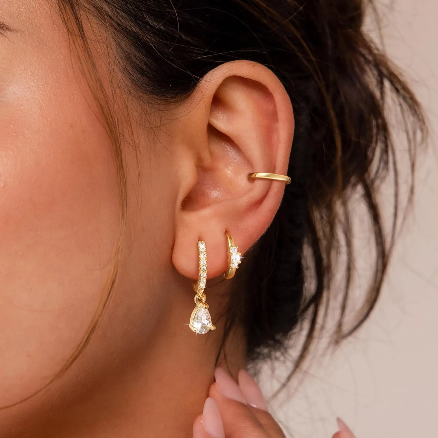 3 Pairs Gold Hoop Earrings Set for Women: Trendy Hypoallergenic Cartilage Stud Earrings for Women Dainty 14k Gold Plated Small Huggie Hoop Stacks Dangle Earring for Womens Jewelry