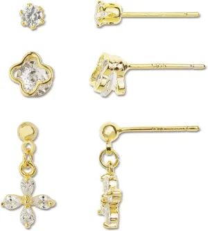 3 PCS Tiny Stud Earrings Set for Women - Cute Dainty Crystal CZ Diamond Rhinestone Hypoallergenic Minimalist Small Cartilage Ear Multriple Piercing Earring Jewelry Gift