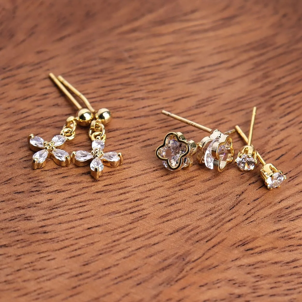 3 PCS Tiny Stud Earrings Set for Women - Cute Dainty Crystal CZ Diamond Rhinestone Hypoallergenic Minimalist Small Cartilage Ear Multriple Piercing Earring Jewelry Gift
