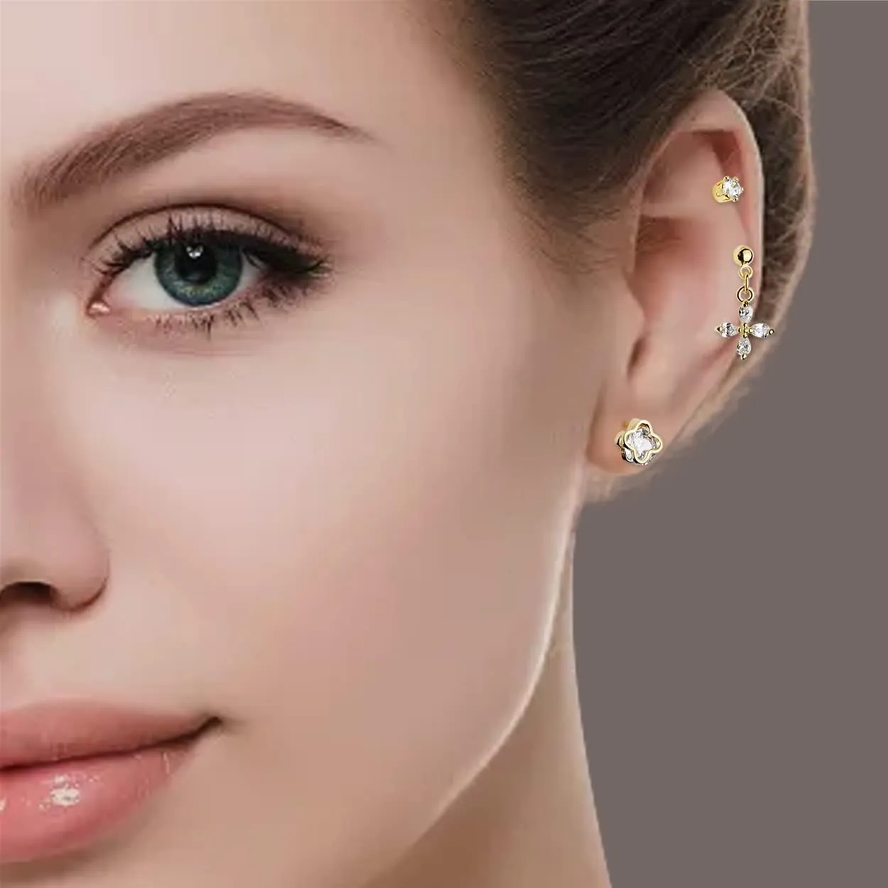 3 PCS Tiny Stud Earrings Set for Women - Cute Dainty Crystal CZ Diamond Rhinestone Hypoallergenic Minimalist Small Cartilage Ear Multriple Piercing Earring Jewelry Gift