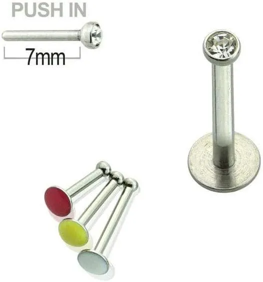 316L Surgical Steel 16G Push in Flat Back Labret Studs Medusa Monroe Lip Rings press Fit Gem Cubic Zirconia CZ Nose Tragus Helix Earrings Piercing Jewelry 8mm