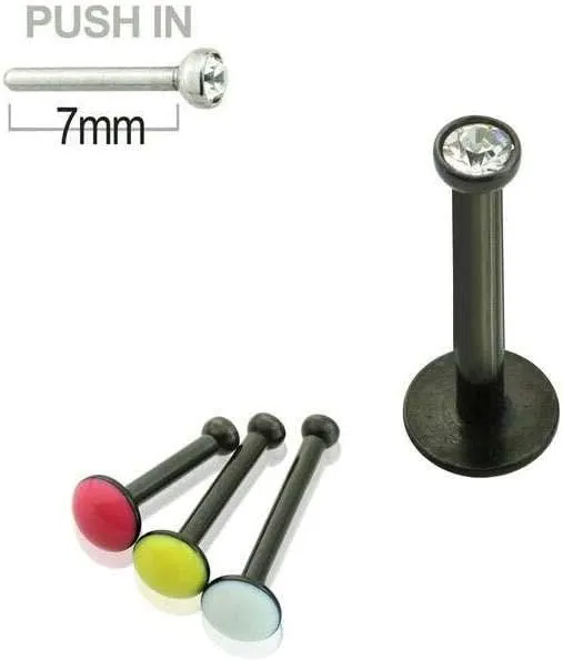 316L Surgical Steel 16G Push in Flat Back Labret Studs Medusa Monroe Lip Rings press Fit Gem Cubic Zirconia CZ Nose Tragus Helix Earrings Piercing Jewelry 8mm