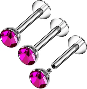 3PCS Surgical Steel Internally Threaded Labret Studs 16g 1.2mm Crystal Monroe Earrings Piercing Jewelry Pick Size and Color
