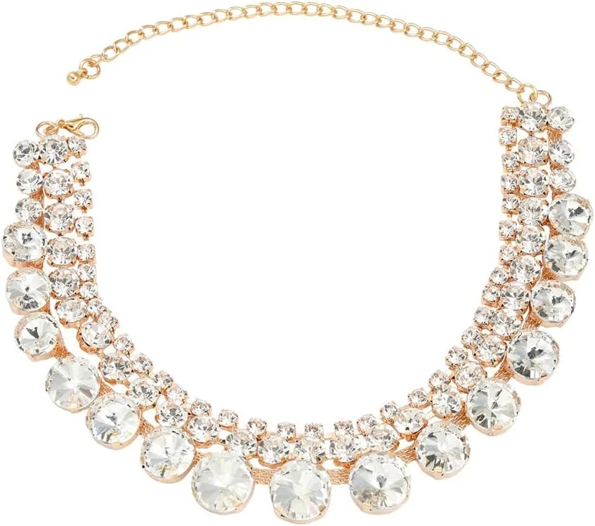 3Tier Boho Fashion Prom Big Shinny Rhinestones Choker Necklace Dainty Layered Sexy Body Chain Choker Necklace for Women Dainty Choker Necklace Halloween Christmas Necklace Jewelry Gift for Women