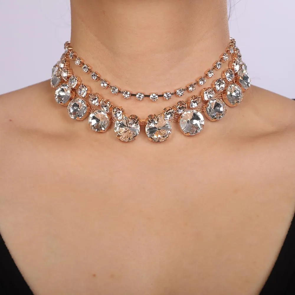 3Tier Boho Fashion Prom Big Shinny Rhinestones Choker Necklace Dainty Layered Sexy Body Chain Choker Necklace for Women Dainty Choker Necklace Halloween Christmas Necklace Jewelry Gift for Women