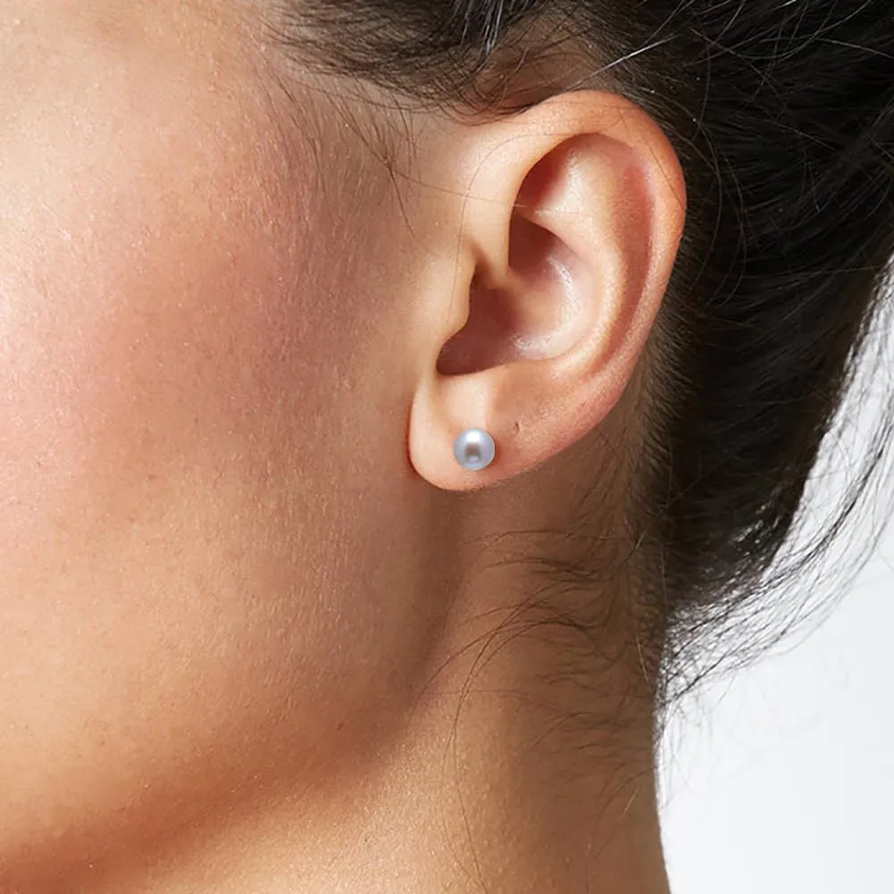 4-5 MM Freshwater Cultured Grey Button Pearls Stud Earrings, Sterling Silver Posts