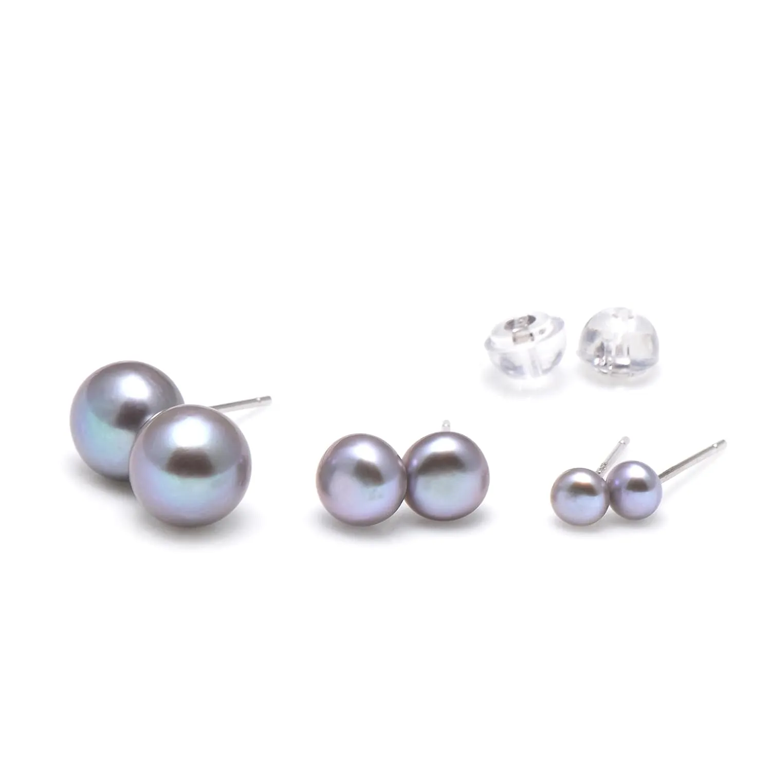 4-5 MM Freshwater Cultured Grey Button Pearls Stud Earrings, Sterling Silver Posts