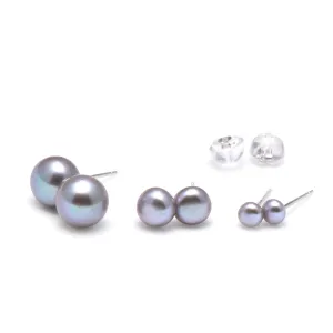 4-5 MM Freshwater Cultured Grey Button Pearls Stud Earrings, Sterling Silver Posts