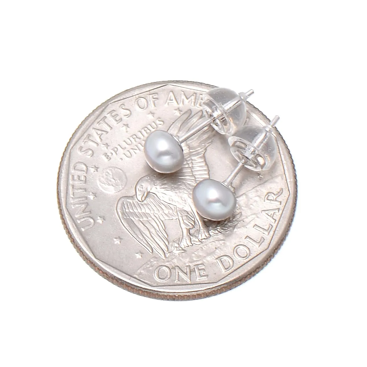 4-5 MM Freshwater Cultured Grey Button Pearls Stud Earrings, Sterling Silver Posts