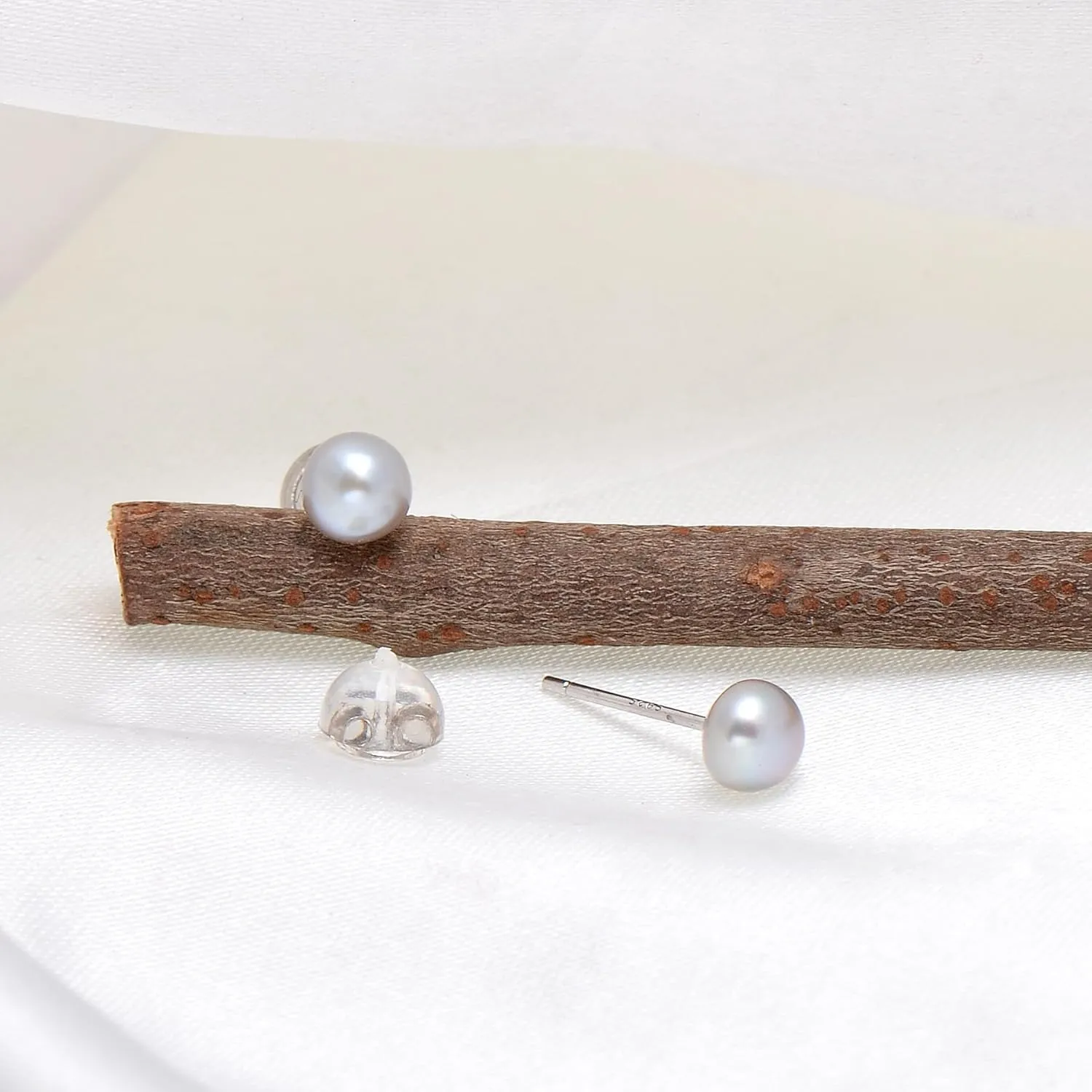 4-5 MM Freshwater Cultured Grey Button Pearls Stud Earrings, Sterling Silver Posts