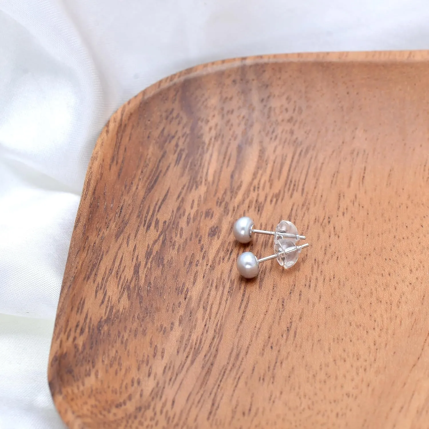4-5 MM Freshwater Cultured Grey Button Pearls Stud Earrings, Sterling Silver Posts