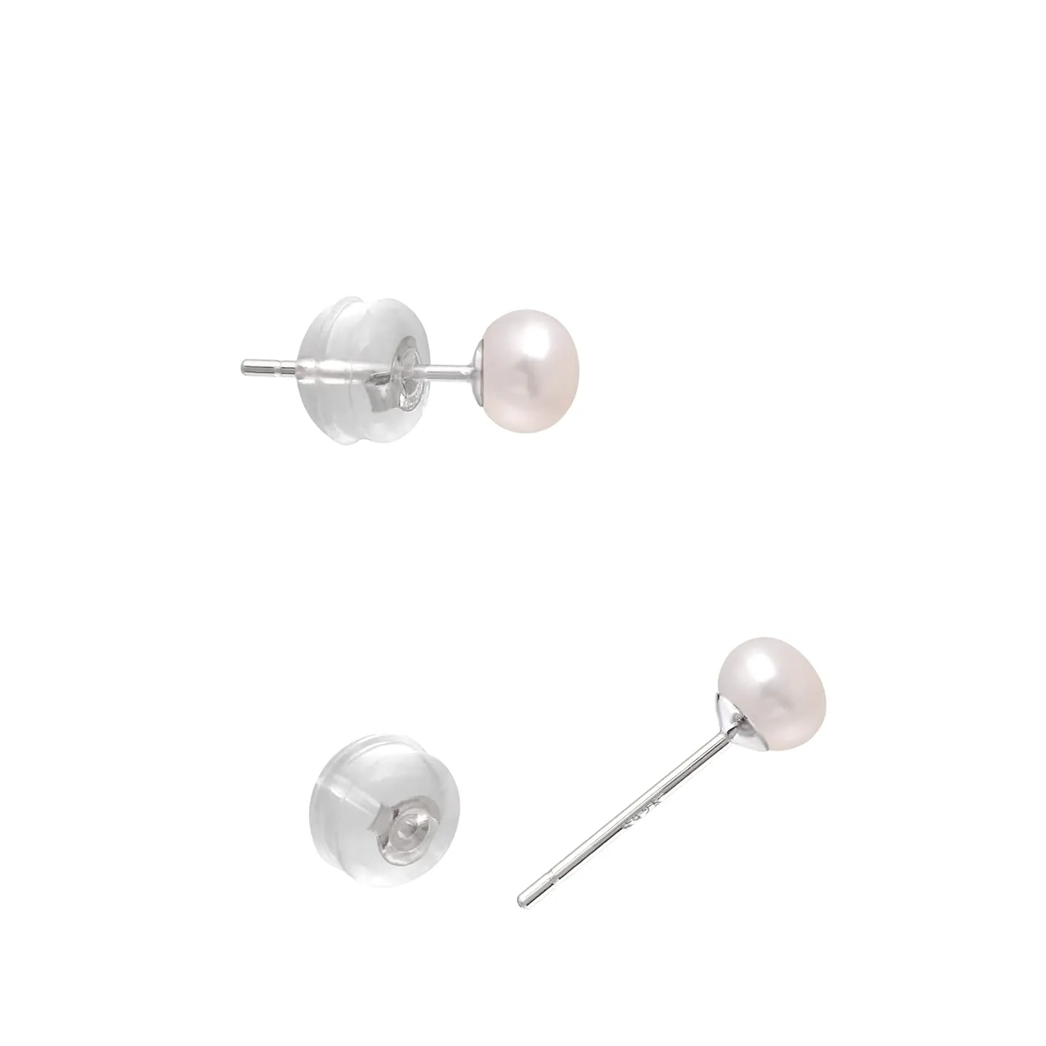 4-5 MM Freshwater Cultured Round Button Pearls Stud Earrings, Sterling Silver Posts