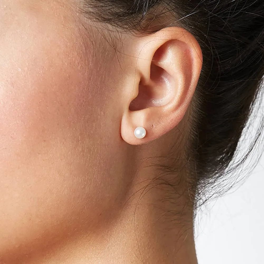 4-5 MM Freshwater Cultured Round Button Pearls Stud Earrings, Sterling Silver Posts