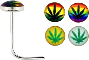 4Pcs Cannabis Pot Leaf L-Shape Nose Ring 20 gauge surgical steel