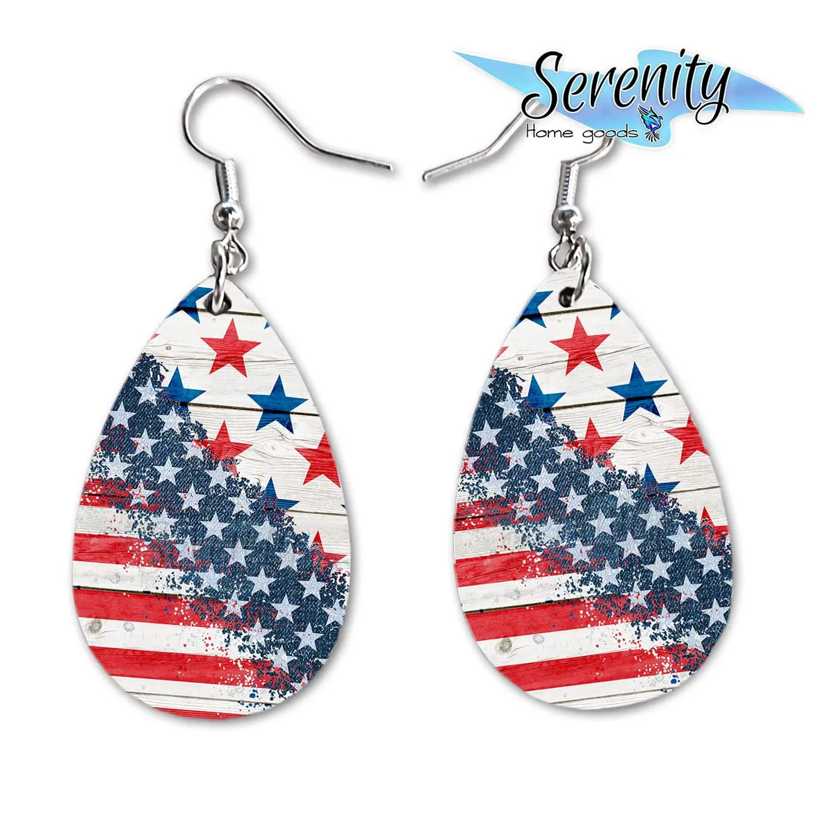 4th of July USA Dangle Earrings Set | Cute Girls Womens Jewelry Earings | Double Sided Print | Holiday Gifts | Independence Day Summer Decorations | Gnome Tie Dye Flag Red White Blue Patriotic