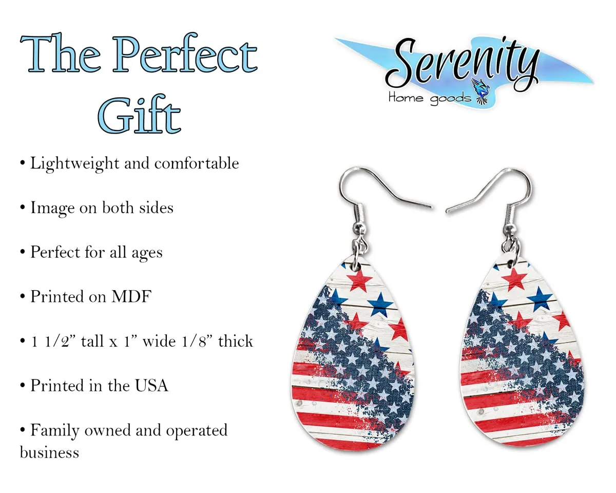 4th of July USA Dangle Earrings Set | Cute Girls Womens Jewelry Earings | Double Sided Print | Holiday Gifts | Independence Day Summer Decorations | Gnome Tie Dye Flag Red White Blue Patriotic