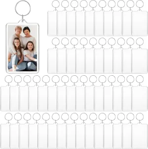 50 PCS Photo Insert Keychains, Acrylic Clear Blank Keyrings Picture Frame Keyring with Split Ring for Personalised Custom and Passport Photo Size, 1.8 Inch by 2.8 Inch
