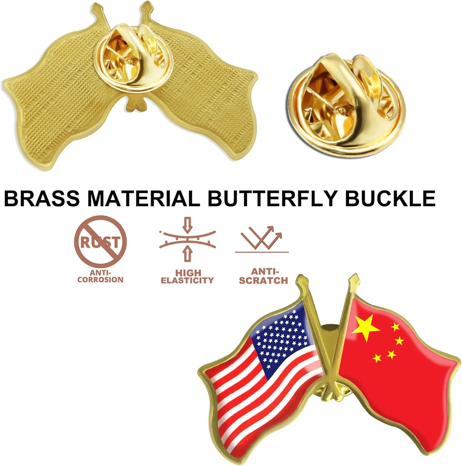 6/12/50/100 Pack-American China Friendship Flag Pins Bulk -1.5